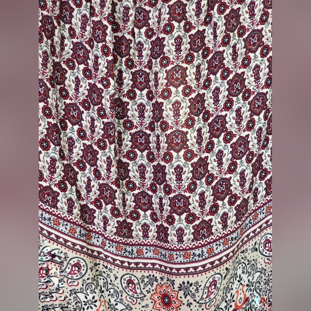 Skies Are Blue Off-the-Shoulder Paisley Print 3/4 Skeeve Boho Blouse Size S - Picture 2 of 8